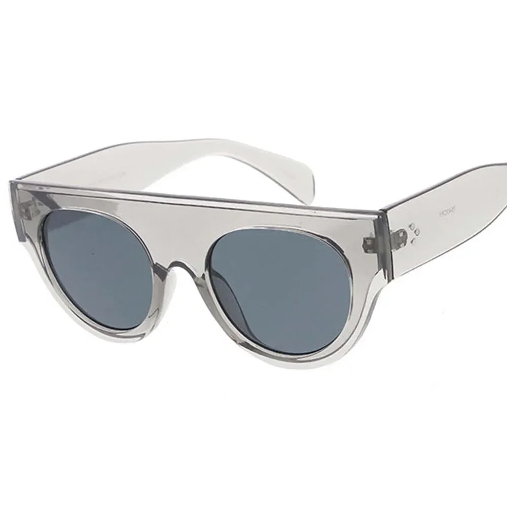 Clear Chunky Flat Top Cat Eye Sunglasses Gray Lens